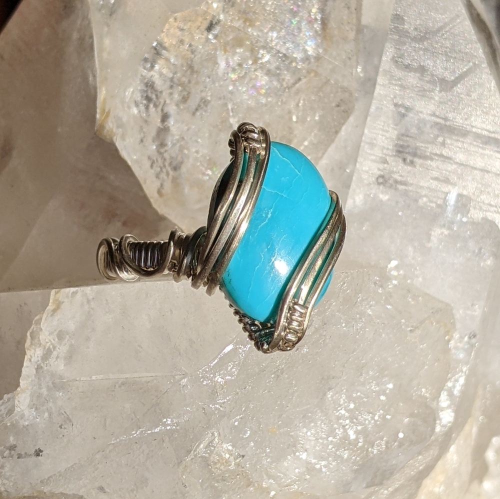 Sterling Silver Ring- Artisan- Genuine Turquoise- Southwestern Blue - Picture 6 of 15